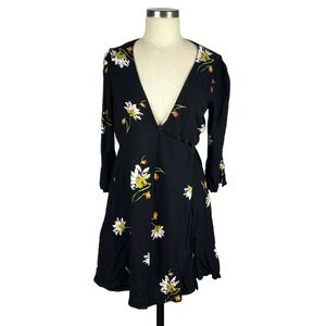 FREE PEOPLE Time On My Side Floral Black Wrap Mini Dress Women's Size Medium
